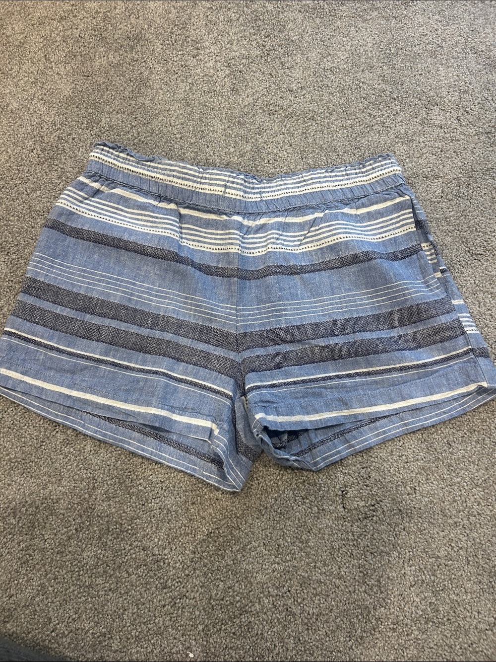 LOFT Blue and White Striped High-Waist Shorts